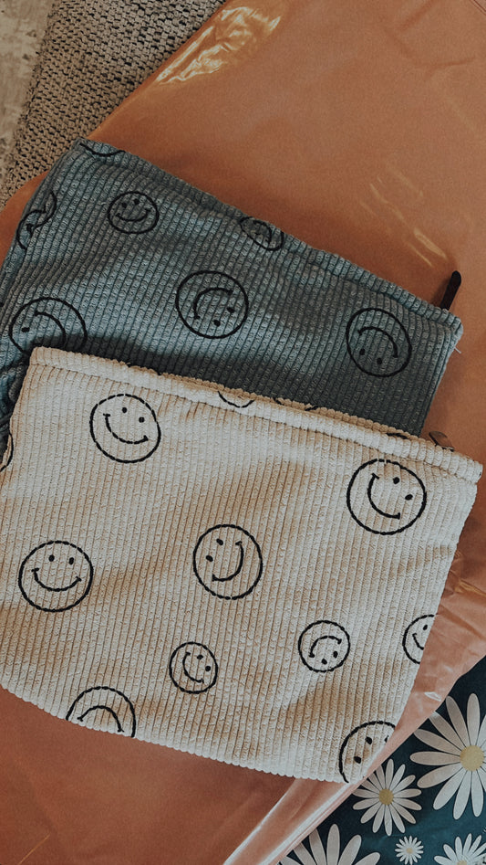 CORDUROY SMILEY FACE Makeup Bag