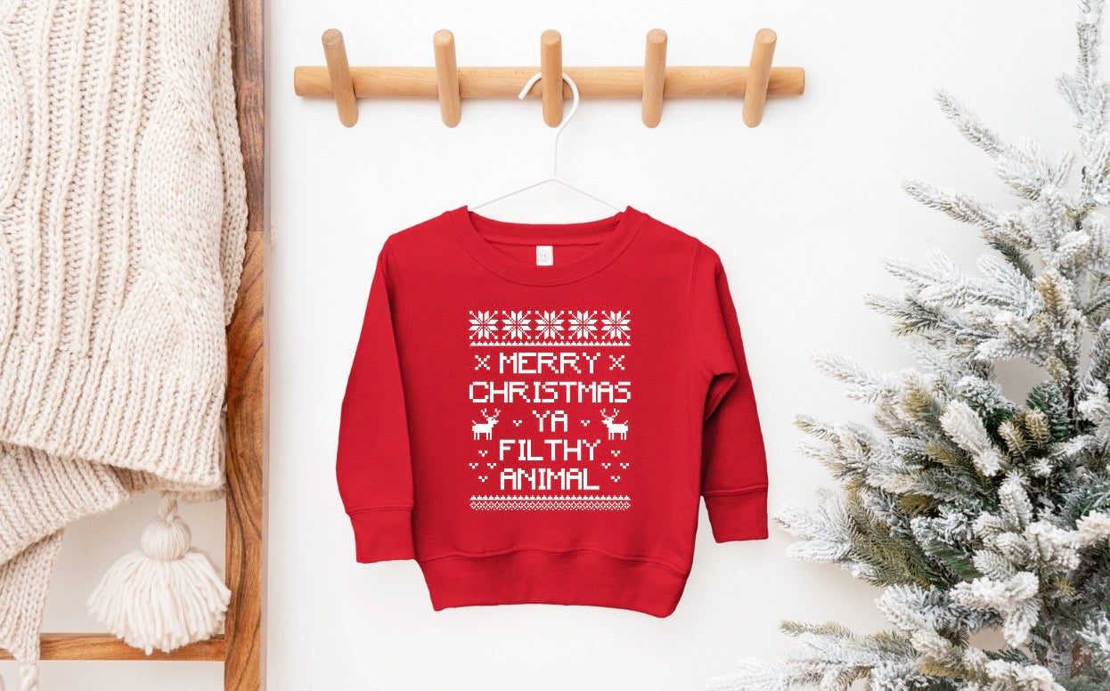 MERRY CHRISTMAS YA FILTHY ANIMAL Toddler Crewneck